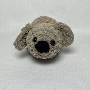 Handmade Crochet Taupe Puppy Dog With Orange Collar Stufffed Animal Soft  Toy